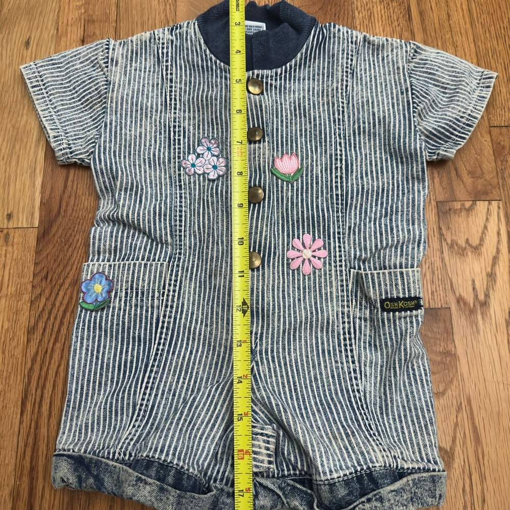 Vintage OshKosh B’gosh Railroad Stripe Floral Patch Shortalls • 6–9M Toddler - Picture 5 of 9